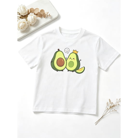 Girls Graphic Tees Cute Kawaii Avocados Short Sleeve Kids T-Shirt, 100% Cotton Soft Casual Tops for Children