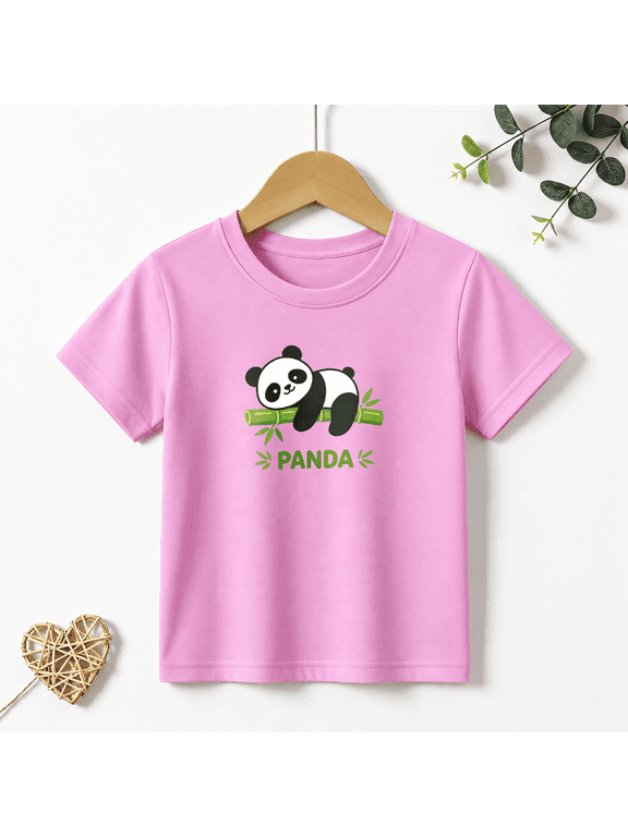 Girls Graphic Tees Cute Panda Bamboo Kids T Shirt Sweet Pet 100% Cotton Short Sleeve Soft Tops 4-13Y