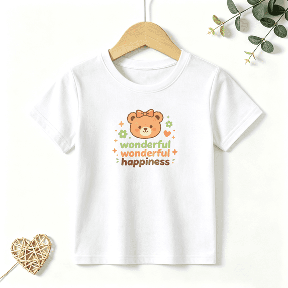 Girls Graphic Tees Cute Teddy Bear Kids T Shirt Sweet Floral 100% Cotton Short Sleeve Soft Tops 4-13Y