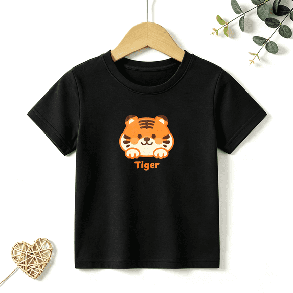 Girls Graphic Tees Cute Tiger Cub Kids T Shirt Sweet Animal 100% Cotton Short Sleeve Soft Tops 4-13Y