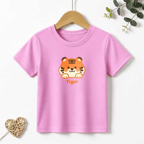 Girls Graphic Tees Cute Tiger Cub Kids T Shirt Sweet Animal 100% Cotton Short Sleeve Soft Tops 4-13Y