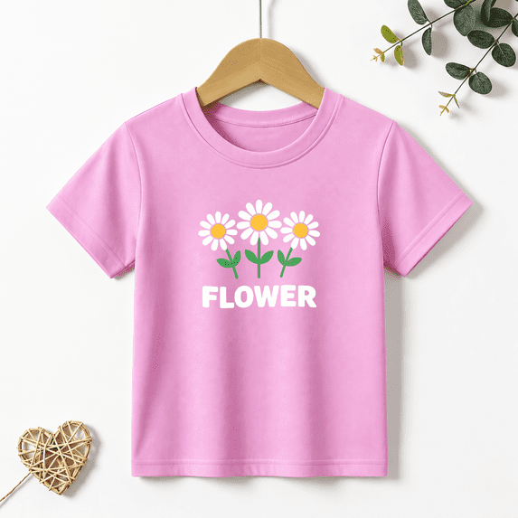 Girls Graphic Tees Daisy Flower Kids T Shirt Cute Summer Floral 100% Cotton Short Sleeve Soft Tops 4-13Y
