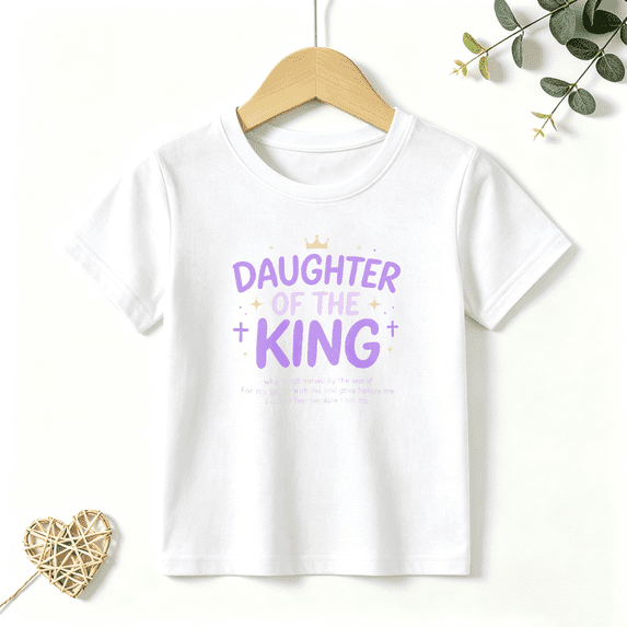 Girls Graphic Tees Daughter Of The King Letter Print Kids T Shirt Faith Quote Tee 100% Cotton Short Sleeve Soft Tops 4-13Y