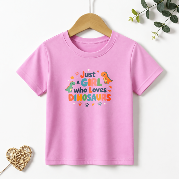 Girls Graphic Tees Dinosaur Lover Letter Kids T Shirt Cute Animal Tee 100% Cotton Short Sleeve Soft Tops 4-13Y