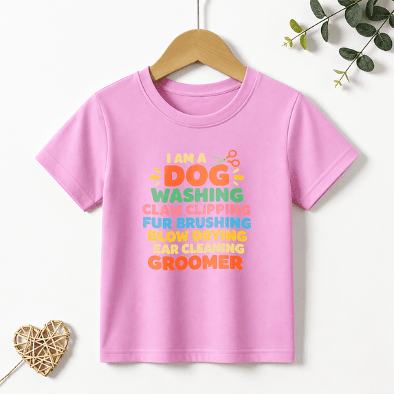 Girls Graphic Tees Dog Groomer Pet Care Kids T Shirt Funny 100% Cotton Short Sleeve Soft Tops 4-13Y