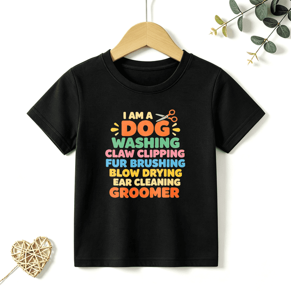 Girls Graphic Tees Dog Groomer Pet Care Kids T Shirt Funny 100% Cotton Short Sleeve Soft Tops 4-13Y