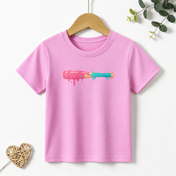 Girls Graphic Tees Drip Baseball Bat Kids T Shirt Sports Pink 100% Cotton Short Sleeve Soft Tops 4-13Y