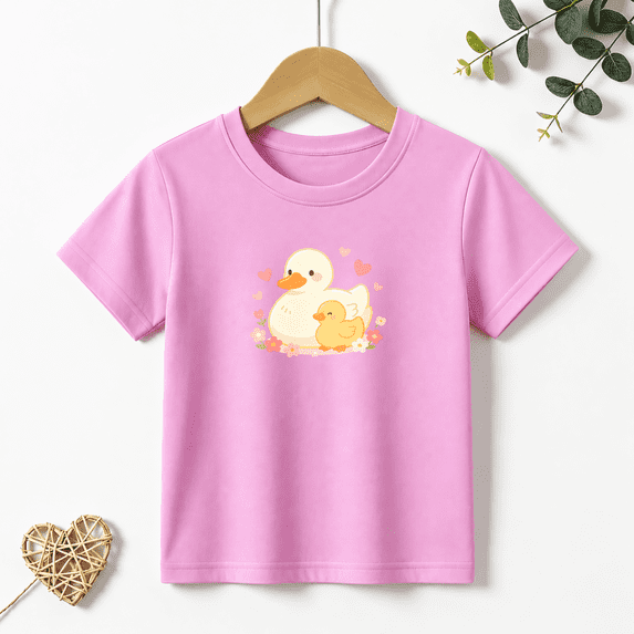 Girls Graphic Tees Duck Duckling Kids T Shirt Cute Animal Sweet 100% Cotton Short Sleeve Soft Tops 4-13Y