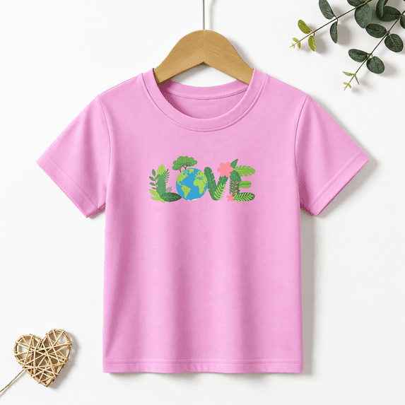 Girls Graphic Tees Earth Love Leaves Kids T Shirt Nature Eco 100% Cotton Short Sleeve Soft Tops 4-13Y