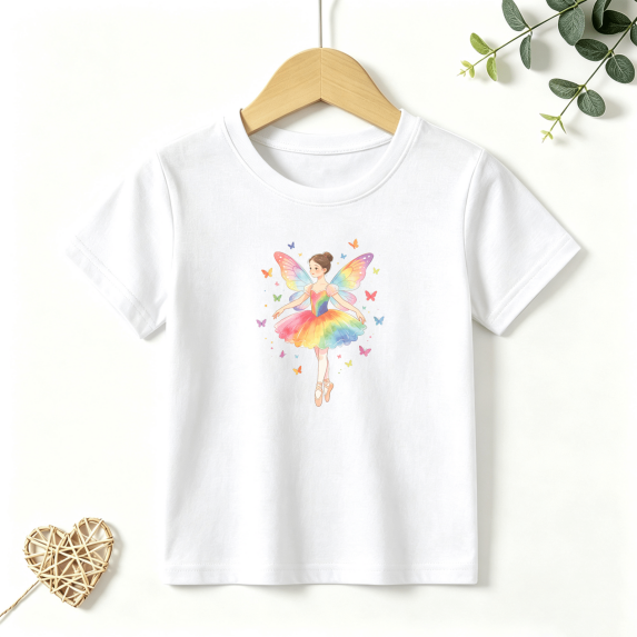 Girls Graphic Tees Fairy Ballerina Butterfly Kids T Shirt Cute Rainbow 100% Cotton Short Sleeve Soft Tops 4-13Y