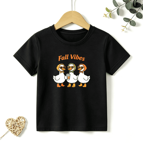 Girls Graphic Tees Fall Vibes Ducks Kids T Shirt Cute Autumn Casual 100% Cotton Short Sleeve Soft Tops 4-13Y