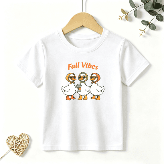 Girls Graphic Tees Fall Vibes Ducks Kids T Shirt Cute Autumn Casual 100% Cotton Short Sleeve Soft Tops 4-13Y