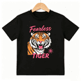 thumbnail image 1 of Girls Graphic Tees Fearless Tiger Fierce Animal Short Sleeve Kids T-Shirt, 100% Cotton Soft Casual Tops for Children, 1 of 5