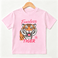 thumbnail image 1 of Girls Graphic Tees Fearless Tiger Fierce Animal Short Sleeve Kids T-Shirt, 100% Cotton Soft Casual Tops for Children, 1 of 5