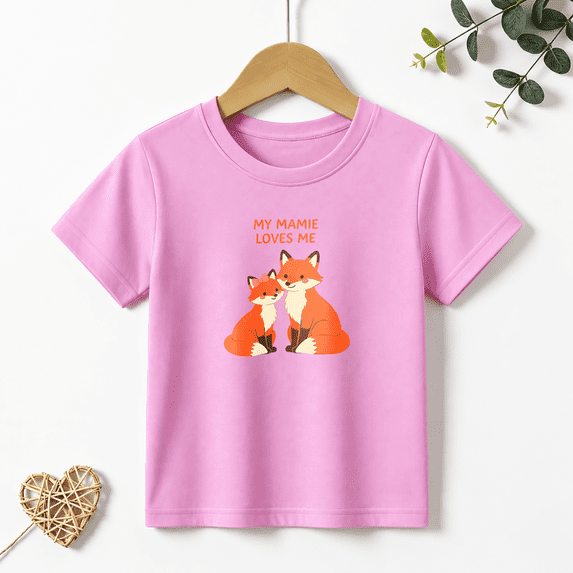 Girls Graphic Tees Fox My Mamie Loves Me Kids T Shirt Grandparents 100% Cotton Short Sleeve Soft Tops 4-13Y