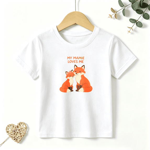 Girls Graphic Tees Fox My Mamie Loves Me Kids T Shirt Grandparents 100% Cotton Short Sleeve Soft Tops 4-13Y
