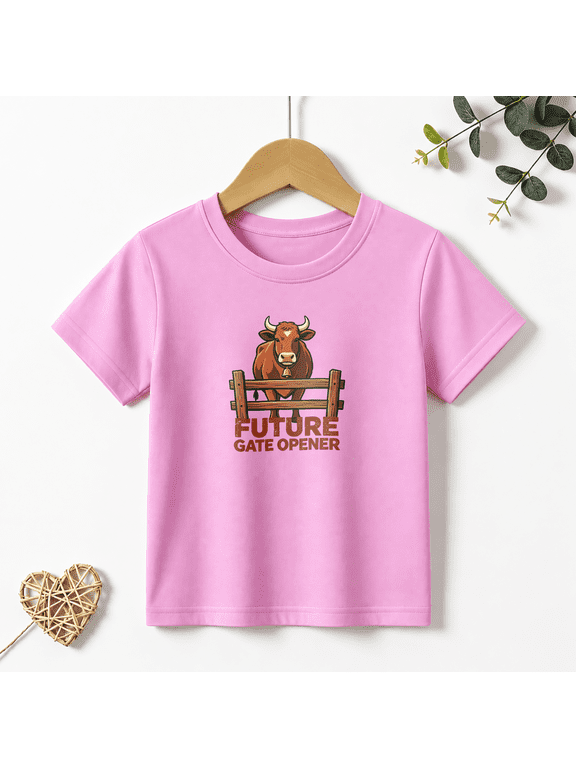 Girls Graphic Tees Future Gate Opener Cow Kids T Shirt Farm Ranch 100% Cotton Short Sleeve Soft Tops 4-13Y