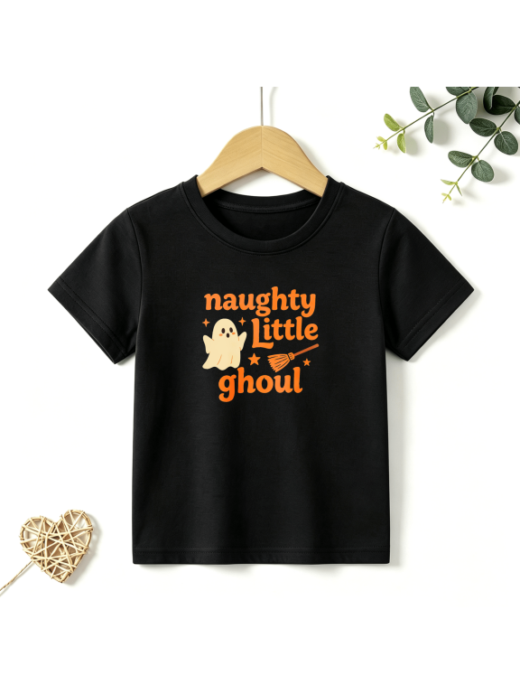 Girls Graphic Tees Ghost Little Ghoul Kids T Shirt Halloween Cute 100% Cotton Short Sleeve Soft Tops 4-13Y