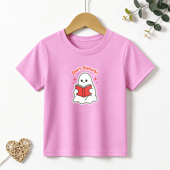 Girls Graphic Tees Ghost Reading Book Kids T Shirt Halloween Cute 100% Cotton Short Sleeve Soft Tops 4-13Y