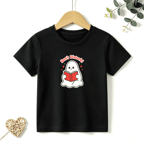 Girls Graphic Tees Ghost Reading Book Kids T Shirt Halloween Cute 100% Cotton Short Sleeve Soft Tops 4-13Y