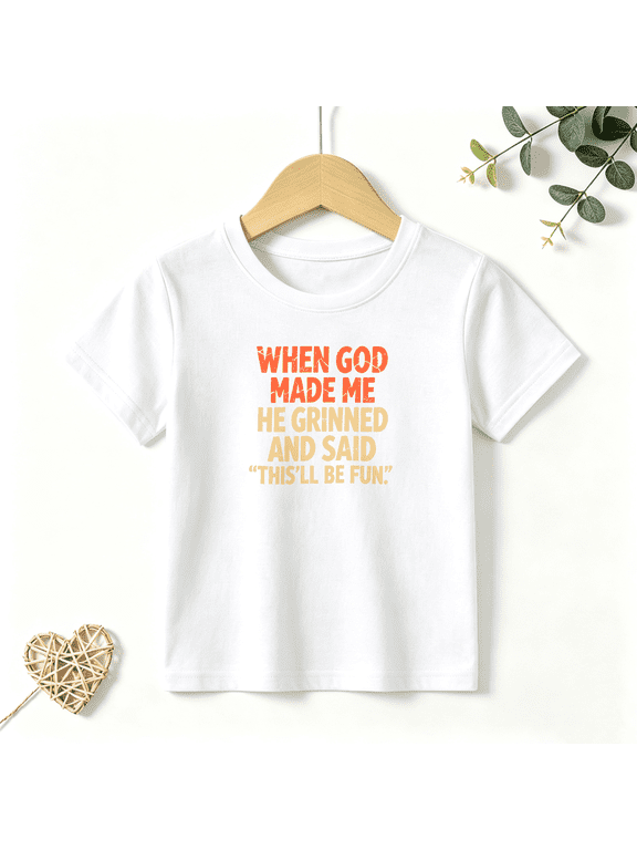 Girls Graphic Tees God Made Me Fun Slogan Kids T Shirt Cute Religious 100% Cotton Short Sleeve Soft Tops 4-13Y