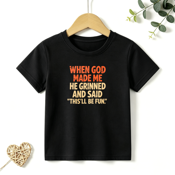 Girls Graphic Tees God Made Me Fun Slogan Kids T Shirt Cute Religious 100% Cotton Short Sleeve Soft Tops 4-13Y