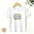 thumbnail image 1 of Girls Graphic Tees Good Vibes Graffiti Kids T Shirt Neon Retro 100% Cotton Short Sleeve Soft Tops 4-13Y, 1 of 4
