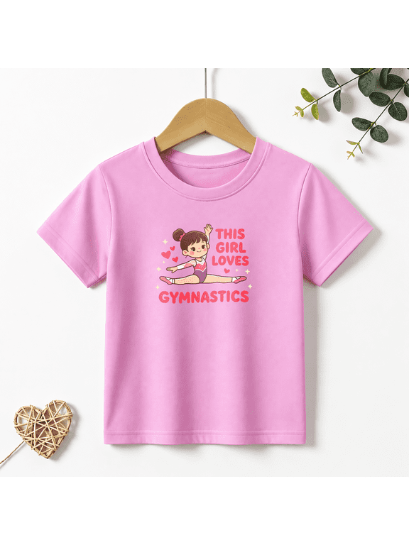 Girls Graphic Tees Gymnastics Girl Split Kids T Shirt Sports Cute Tee 100% Cotton Short Sleeve Soft Tops 4-13Y