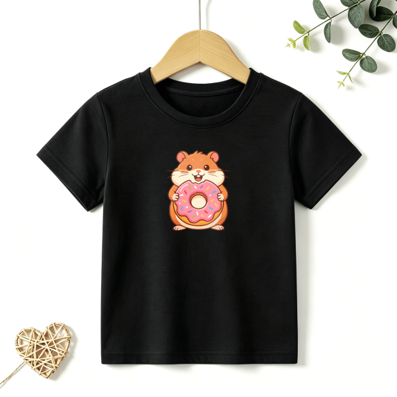 Girls Graphic Tees Hamster Donut Kids T Shirt Sweet Cute Animal 100% Cotton Short Sleeve Soft Tops 4-13Y