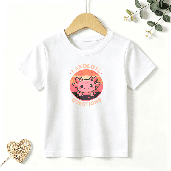 Girls Graphic Tees I Axolotl Questions Cartoon Kids T Shirt Cute Amphibian Tee 100% Cotton Short Sleeve Soft Tops 4-13Y