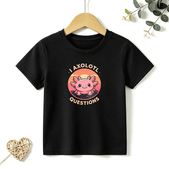 Girls Graphic Tees I Axolotl Questions Cartoon Kids T Shirt Cute Amphibian Tee 100% Cotton Short Sleeve Soft Tops 4-13Y
