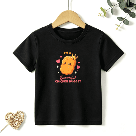 Girls Graphic Tees I'm A Beautiful Chicken Nugget Cartoon Kids T Shirt Funny Food Tee 100% Cotton Short Sleeve Soft Tops 4-13Y