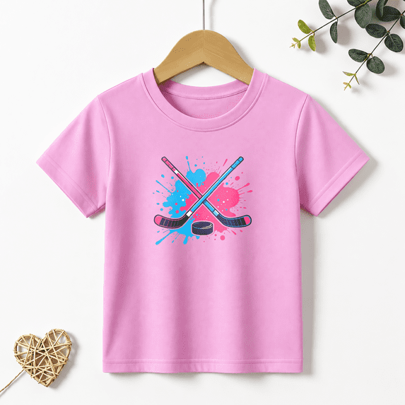 Girls Graphic Tees Ice Hockey Sticks Puck Kids T Shirt Sports Cool 100% Cotton Short Sleeve Soft Tops 4-13Y