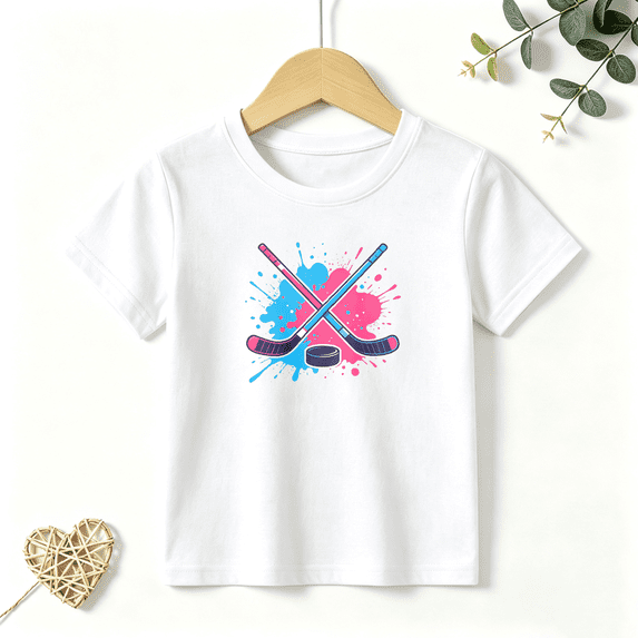 Girls Graphic Tees Ice Hockey Sticks Puck Kids T Shirt Sports Cool 100% Cotton Short Sleeve Soft Tops 4-13Y