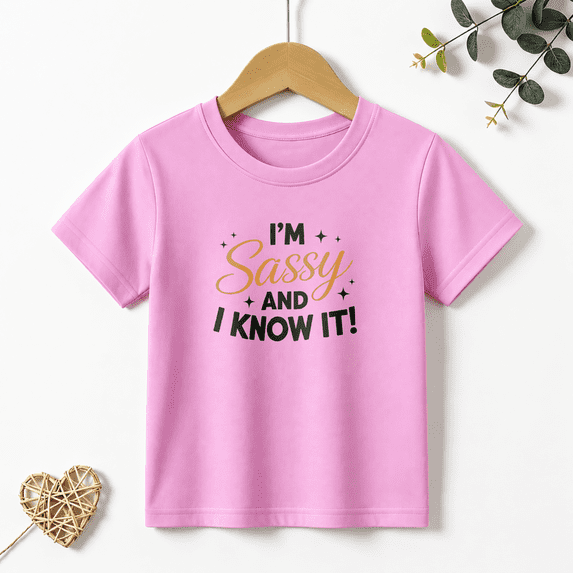 Girls Graphic Tees Im Sassy And I Know It Kids T Shirt Cute Pink 100% Cotton Short Sleeve Soft Tops 4-13Y