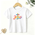 thumbnail image 1 of Girls Graphic Tees Jesus Cross Rainbow Kids T Shirt Christian Faith 100% Cotton Short Sleeve Soft Tops 4-13Y, 1 of 5