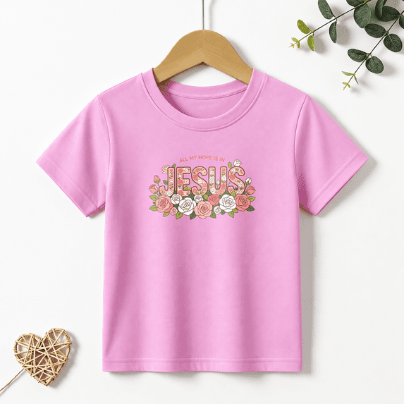 Girls Graphic Tees Jesus Hope Floral Kids T Shirt Christian Faith 100% Cotton Short Sleeve Soft Tops 4-13Y