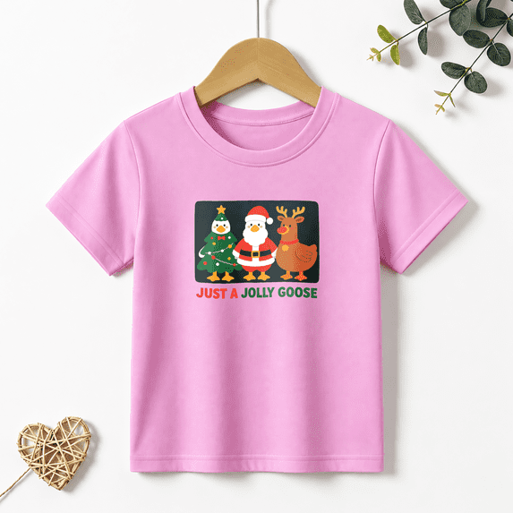 Girls Graphic Tees Jolly Goose Christmas Kids T Shirt Santa Cute 100% Cotton Short Sleeve Soft Tops 4-13Y