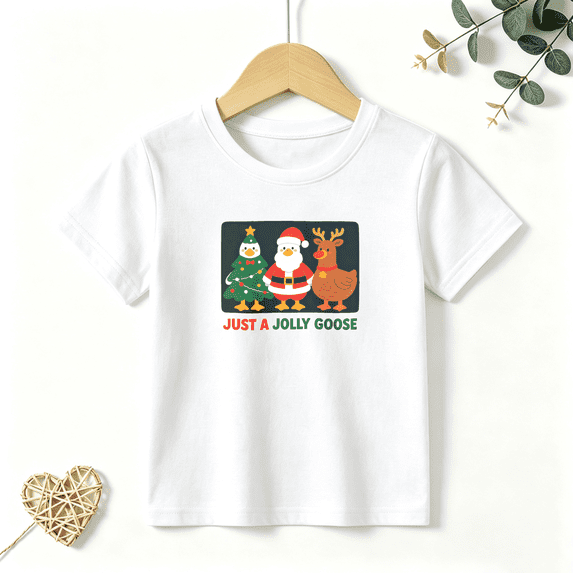Girls Graphic Tees Jolly Goose Christmas Kids T Shirt Santa Cute 100% Cotton Short Sleeve Soft Tops 4-13Y