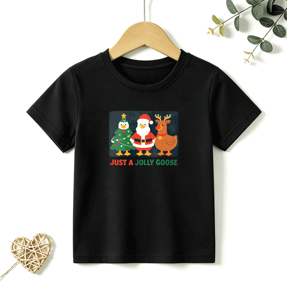 Girls Graphic Tees Jolly Goose Christmas Kids T Shirt Santa Cute 100% Cotton Short Sleeve Soft Tops 4-13Y