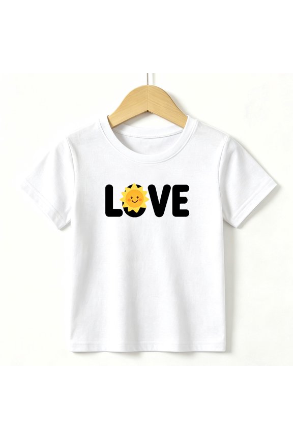 Girls Graphic Tees LOVE Sun Print Kids T Shirt Cute Summer Tops 100% Cotton Short Sleeve Soft Tops 4-13Y White