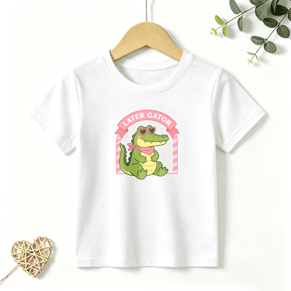 Girls Graphic Tees Later Gator Crocodile Kids T Shirt Cute Funny 100% Cotton Short Sleeve Soft Tops 4-13Y