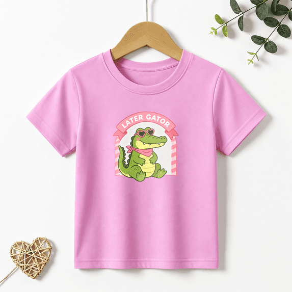 Girls Graphic Tees Later Gator Crocodile Kids T Shirt Cute Funny 100% Cotton Short Sleeve Soft Tops 4-13Y
