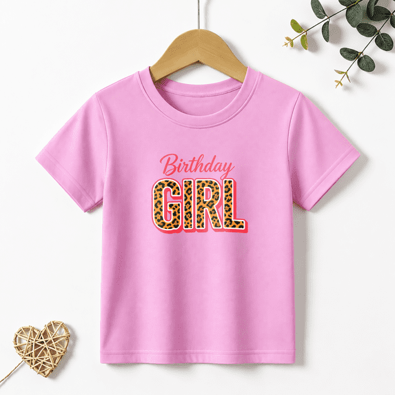 Girls Graphic Tees Leopard Birthday Girl Kids T Shirt Party Cute 100% Cotton Short Sleeve Soft Tops 4-13Y