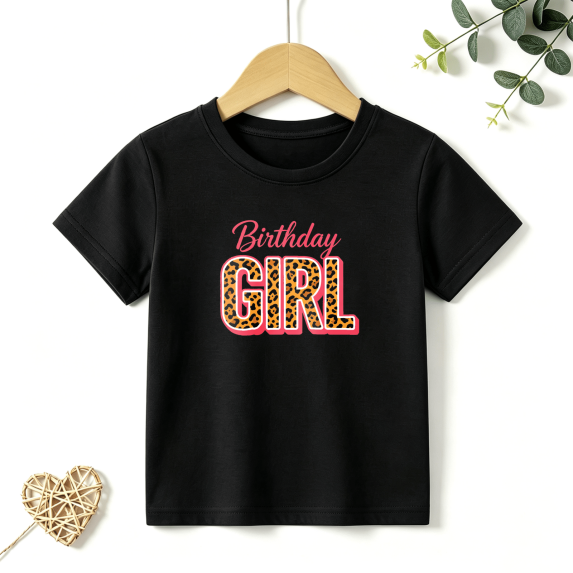 Girls Graphic Tees Leopard Birthday Girl Kids T Shirt Party Cute 100% Cotton Short Sleeve Soft Tops 4-13Y