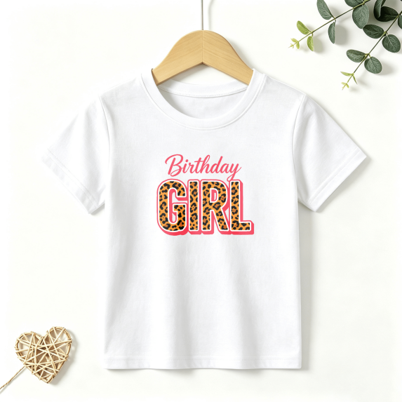 Girls Graphic Tees Leopard Birthday Girl Kids T Shirt Party Cute 100% Cotton Short Sleeve Soft Tops 4-13Y