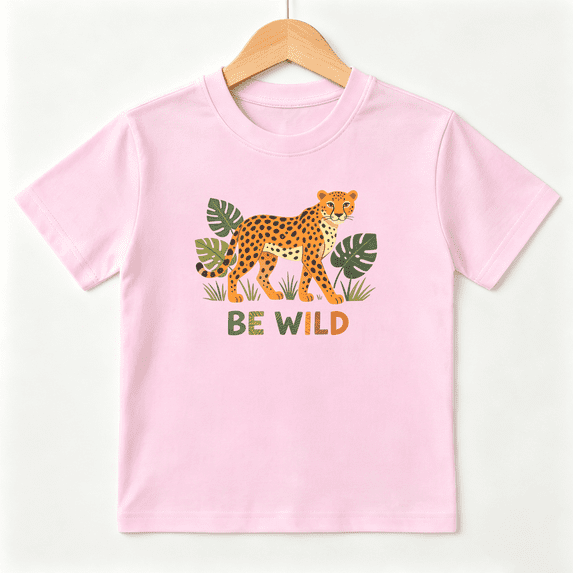 Girls Graphic Tees Leopard Jungle Wild Safari Short Sleeve Kids T-Shirt, 100% Cotton Soft Casual Tops for Children