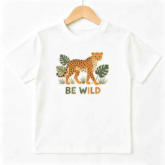 Girls Graphic Tees Leopard Jungle Wild Safari Short Sleeve Kids T-Shirt, 100% Cotton Soft Casual Tops for Children