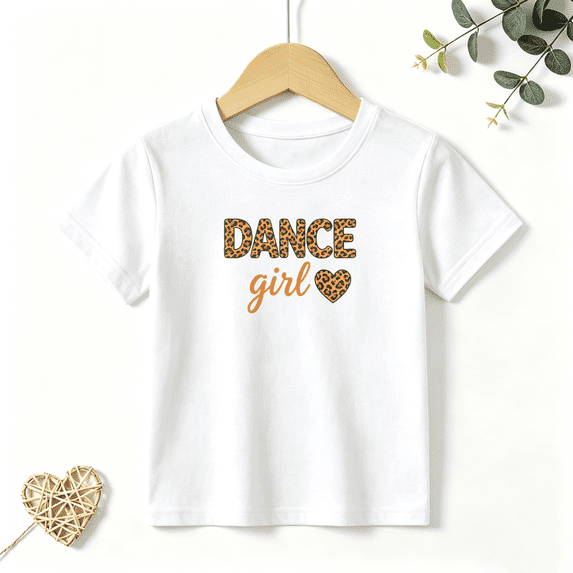 Girls Graphic Tees Leopard Print Dance Girl Kids T Shirt Cute Heart 100% Cotton Short Sleeve Soft Tops 4-13Y