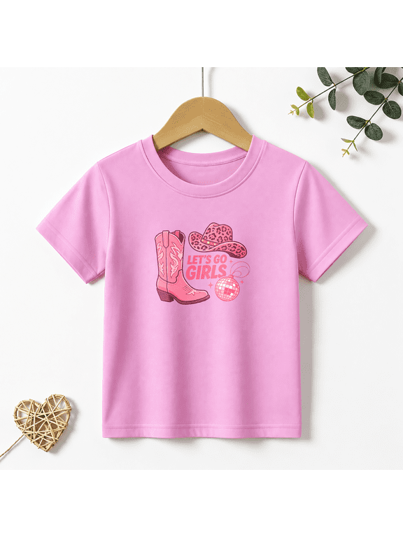 Girls Graphic Tees Lets Go Girls Cowboy Boot Kids T Shirt Western 100% Cotton Short Sleeve Soft Tops 4-13Y